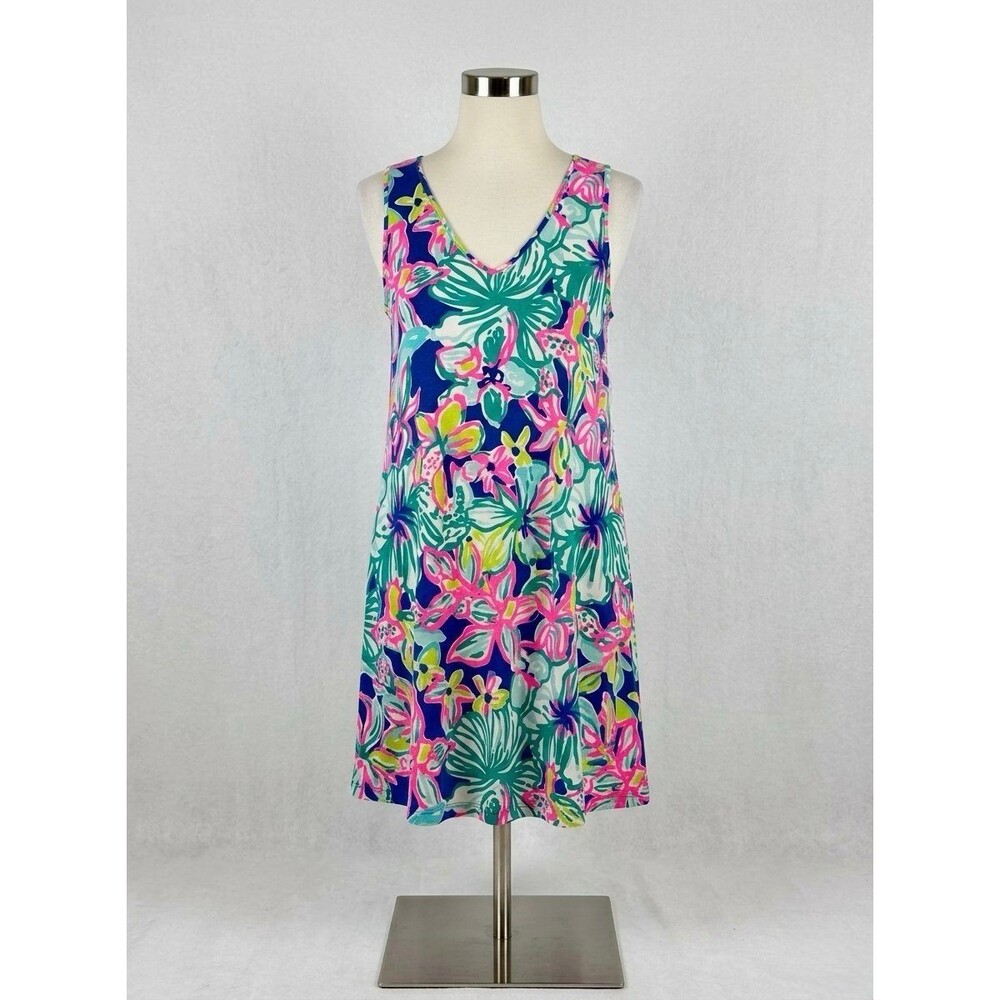 Lilly Pulitzer Blythe Swing Dress Womens Small S Blue Pink Floral
